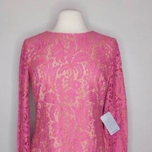 NWT!! DRESS THE POPULATION Cambria Lace Party Dress Magenta Pink & Gold ~ Medium